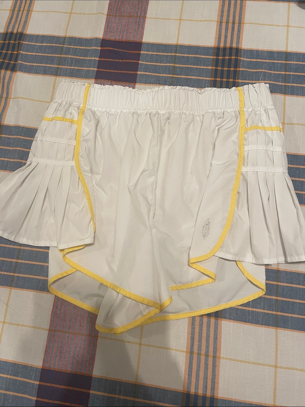 White Women's Freepeople Movement Ruffle Shorts with Yellow Trim
